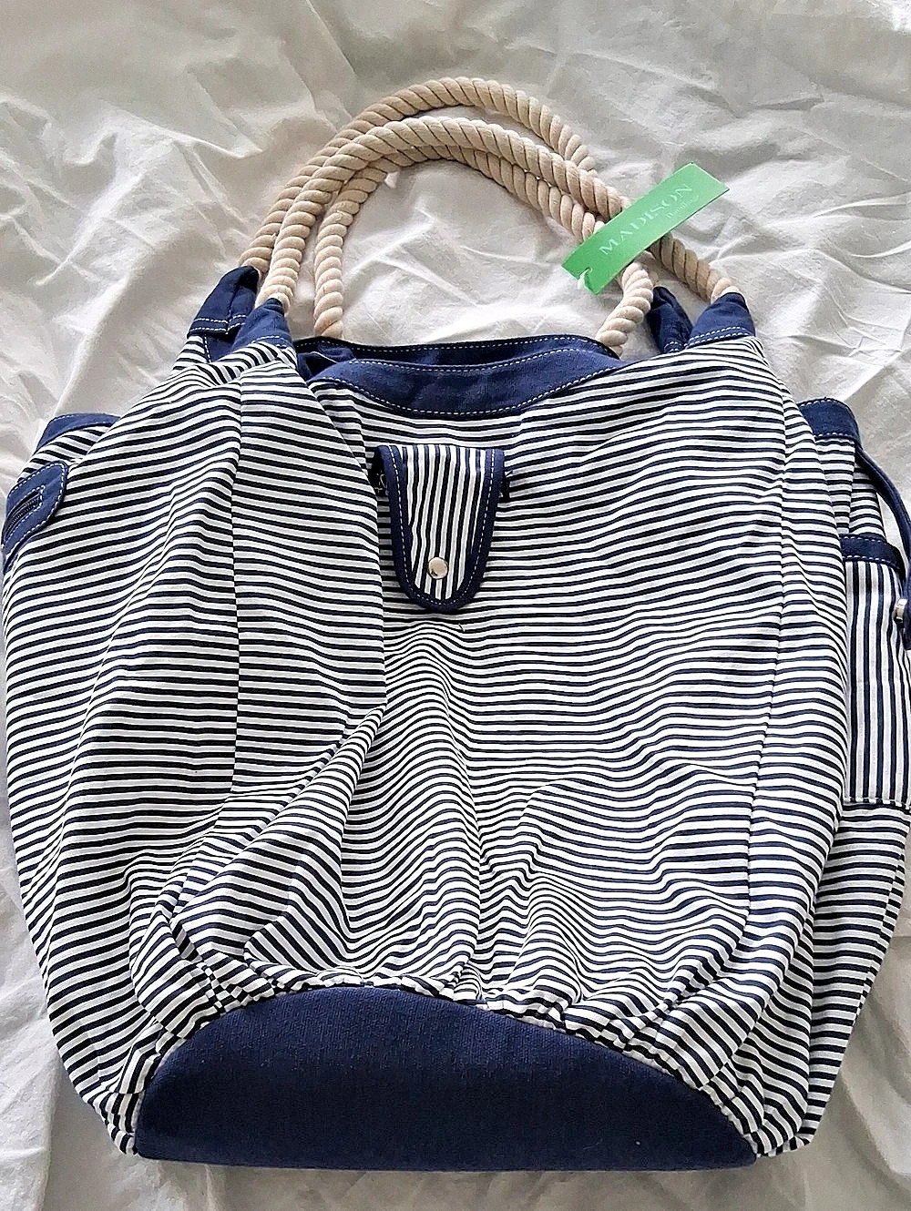 Madison Striped Tote in Blue & White